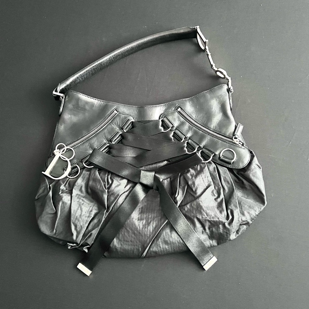 Dior Vintage Black Satin Leather Ballet Corset Bag